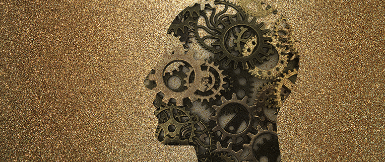 side profile of a human head filled with gears